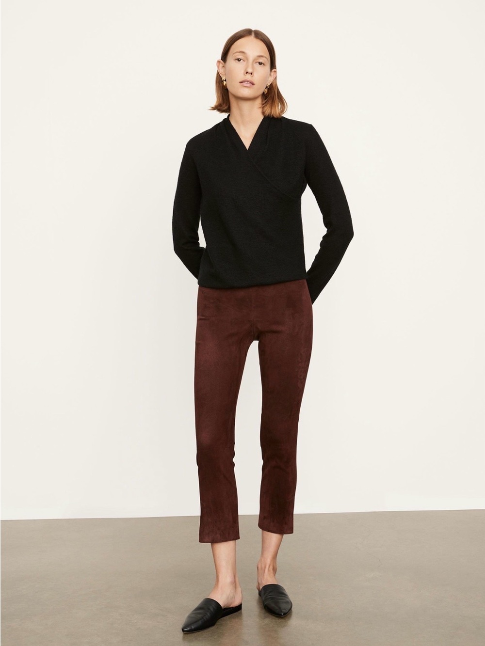 Vince Burgundy Stretch Suede Split Hem Crop Pants